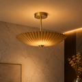 6  Light Vintage Brass Scalloped Design  Disk Handcrafted Sputnik Chandelier Lighting Fixture