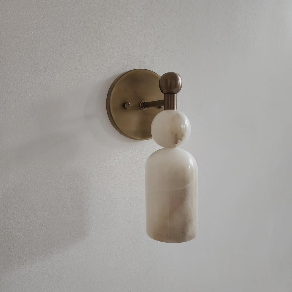 Genuine Alabaster Marble Wall Sconce | Solid Brass Fixture | Handmade Luxury Lighting