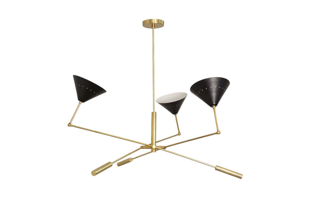 Three light Modern Brass Handmade Cone Vintage Stilnovo Chandelier Light Fixture