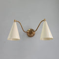 Double Cone Brass Wall Sconce: Mid-Century Modern Light with Ivory Shades