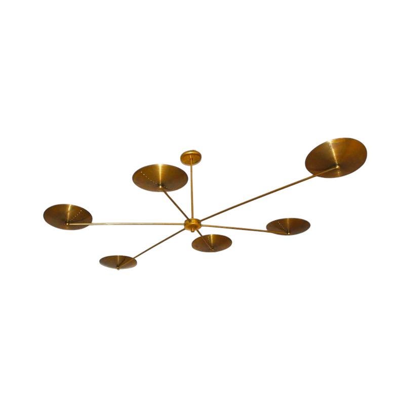 Six Light Brass Sputnik Spider Flushmount Ceiling Fixture Chandelier