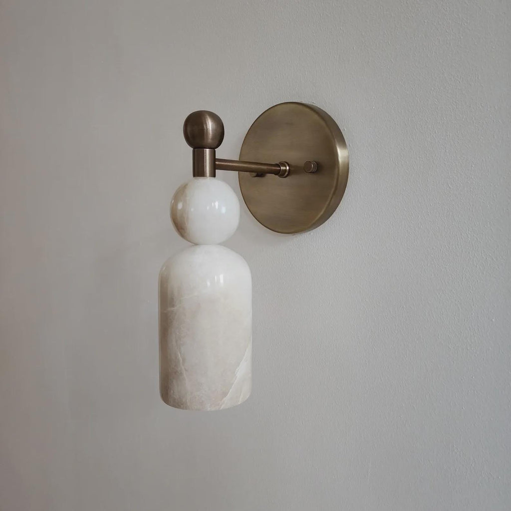 Genuine Alabaster Marble Wall Sconce | Solid Brass Fixture | Handmade Luxury Lighting