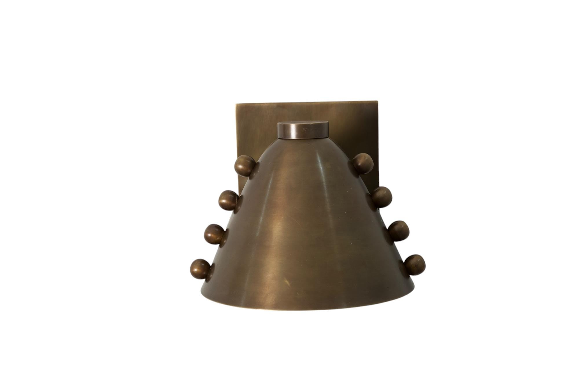 Handmade Solid Brass Wall Sconce: Vintage Cone Shade Wall Lamp