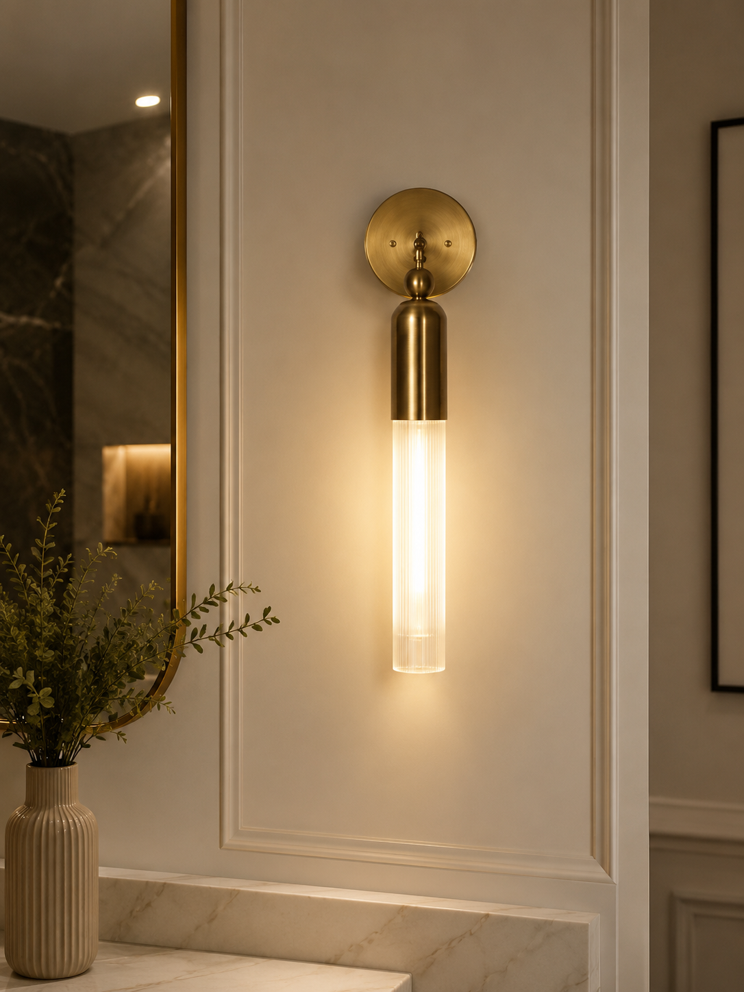 Glass Tube Wall Sconce: Modern Antique Brass Light Fixture