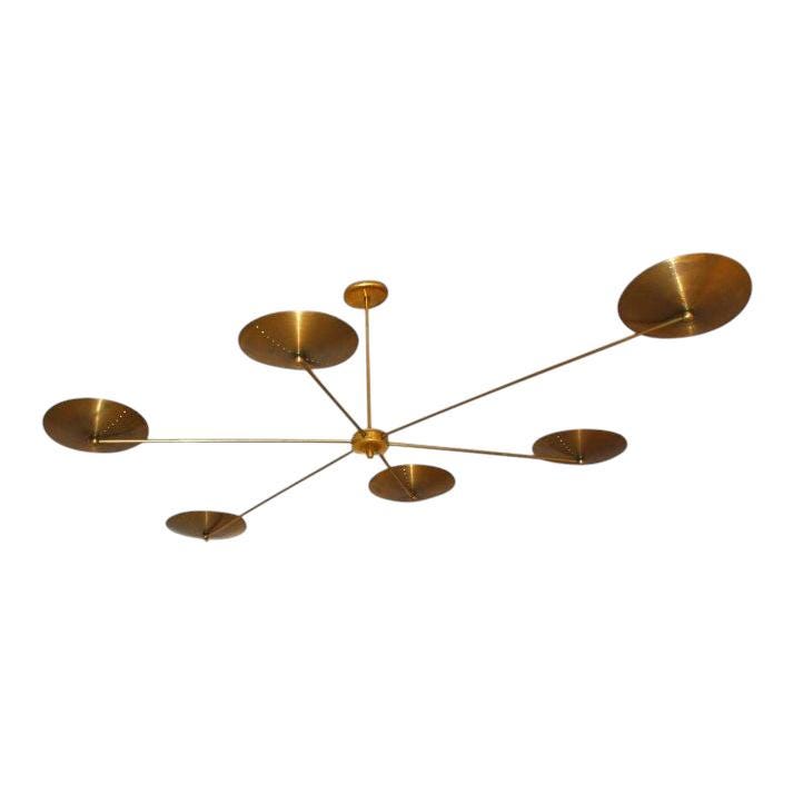 Six Light Brass Sputnik Spider Flushmount Ceiling Fixture Chandelier