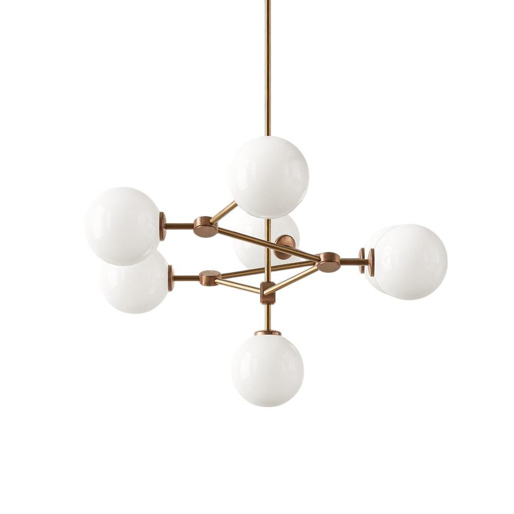 Modern Starburst Brass Chandelier with Glass Globes