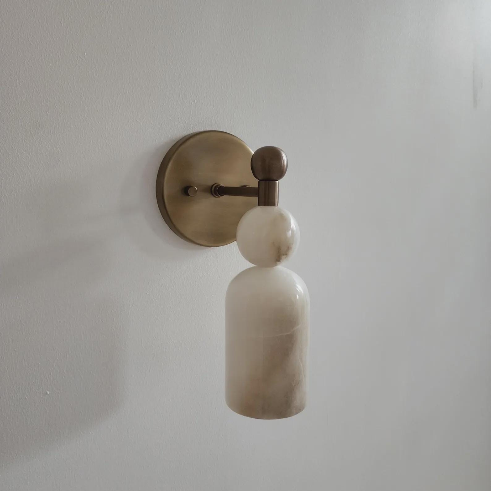 Genuine Alabaster Marble Wall Sconce | Solid Brass Fixture | Handmade Luxury Lighting