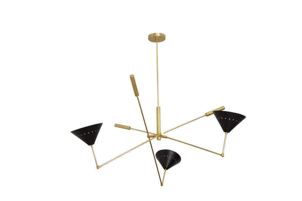 Three light Modern Brass Handmade Cone Vintage Stilnovo Chandelier Light Fixture