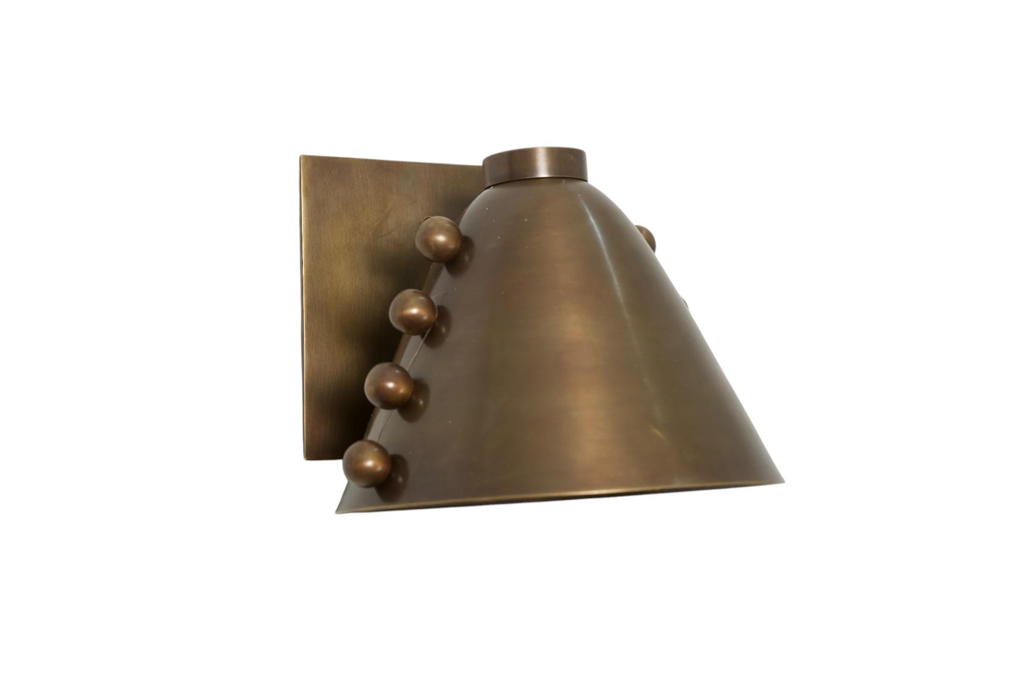 Handmade Solid Brass Wall Sconce: Vintage Cone Shade Wall Lamp