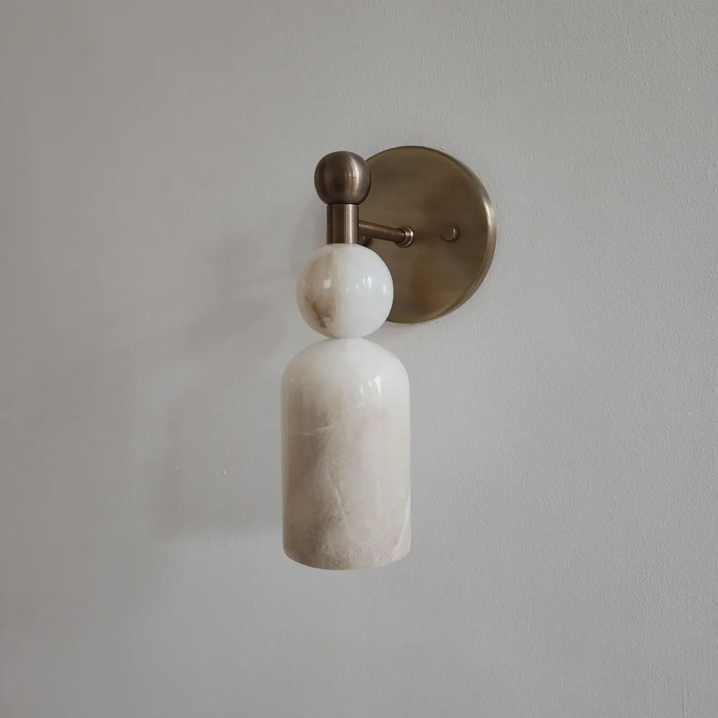 Genuine Alabaster Marble Wall Sconce | Solid Brass Fixture | Handmade Luxury Lighting
