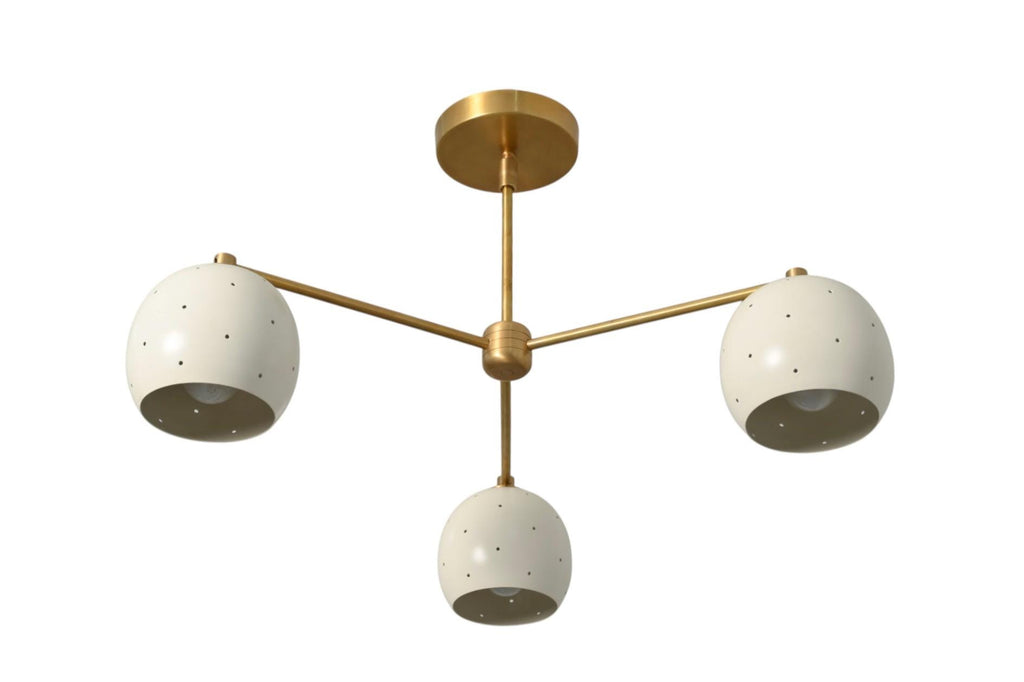 3 Branch Perforated Globe Light Flush Mount Ceiling Brass Sputnik Fixture Downward Tilt __etsy:7147008386