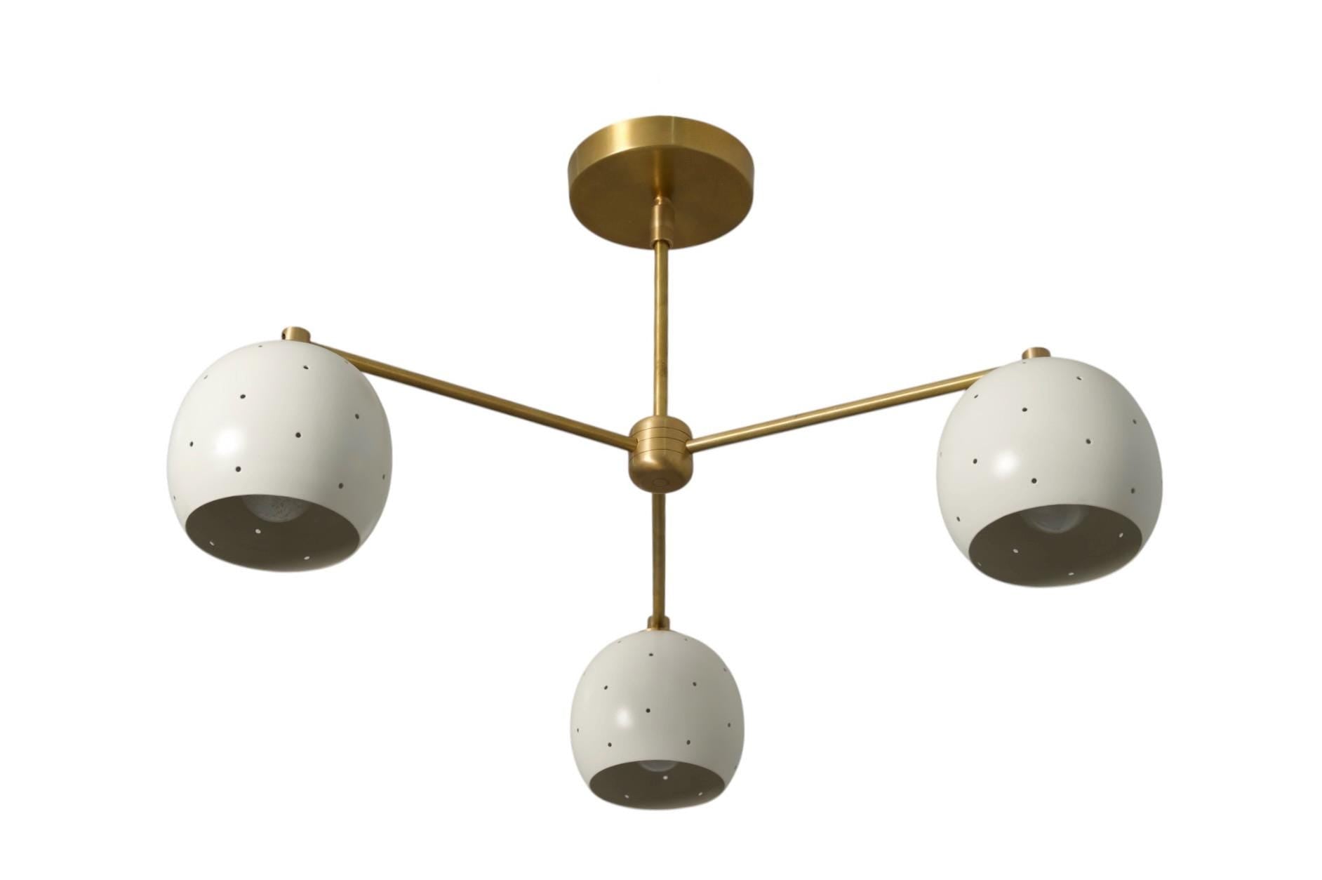 3 Branch Perforated Globe Light Flush Mount Ceiling Brass Sputnik Fixture Downward Tilt __etsy:7194999813