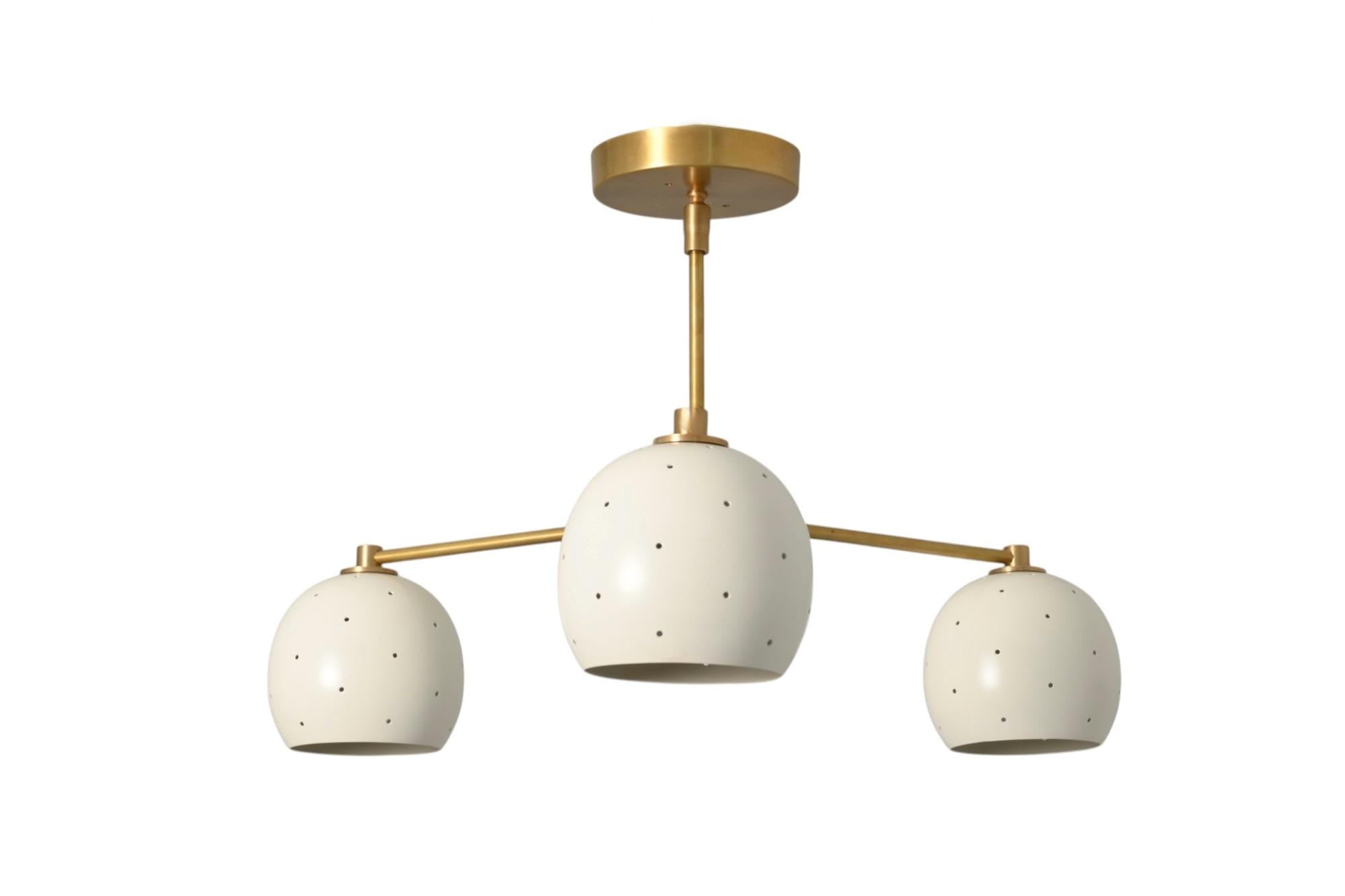 3 Branch Perforated Globe Light Flush Mount Ceiling Brass Sputnik Fixture Downward Tilt __etsy:7195000149