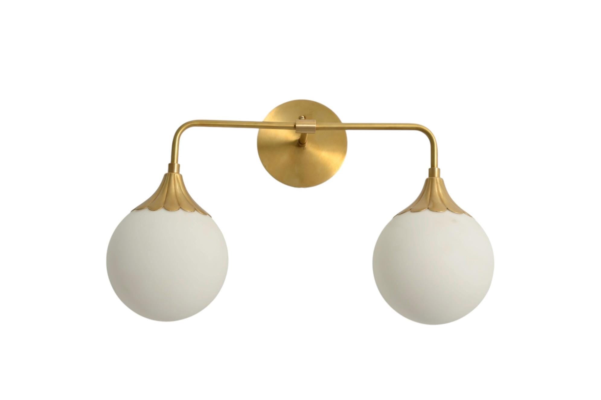 Handmade Brass Double Globe Vanity Light - Mid Century Wall Sconce __etsy:7154313795