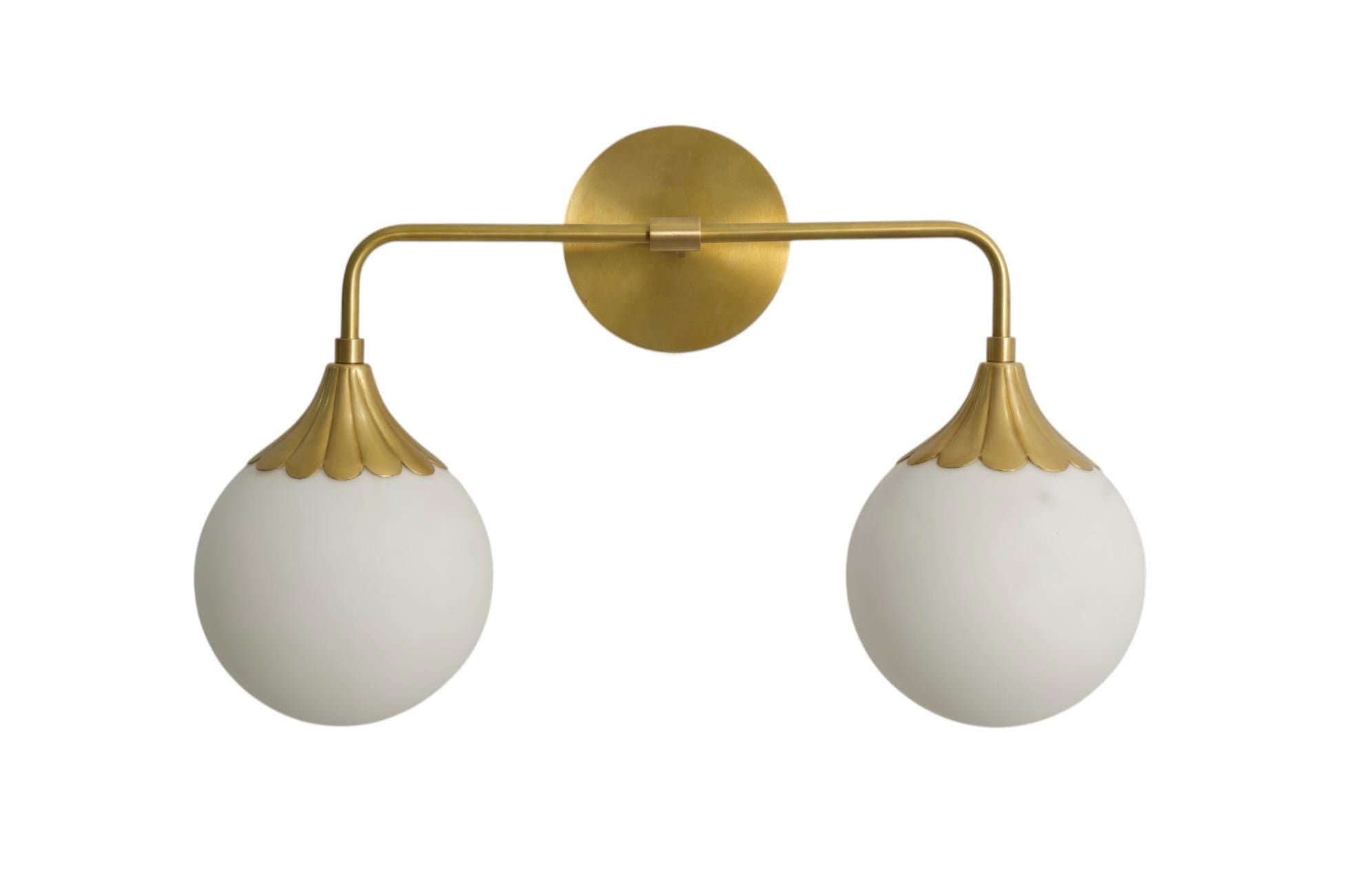 Handmade Brass Double Globe Vanity Light - Mid Century Wall Sconce __etsy:7106343378