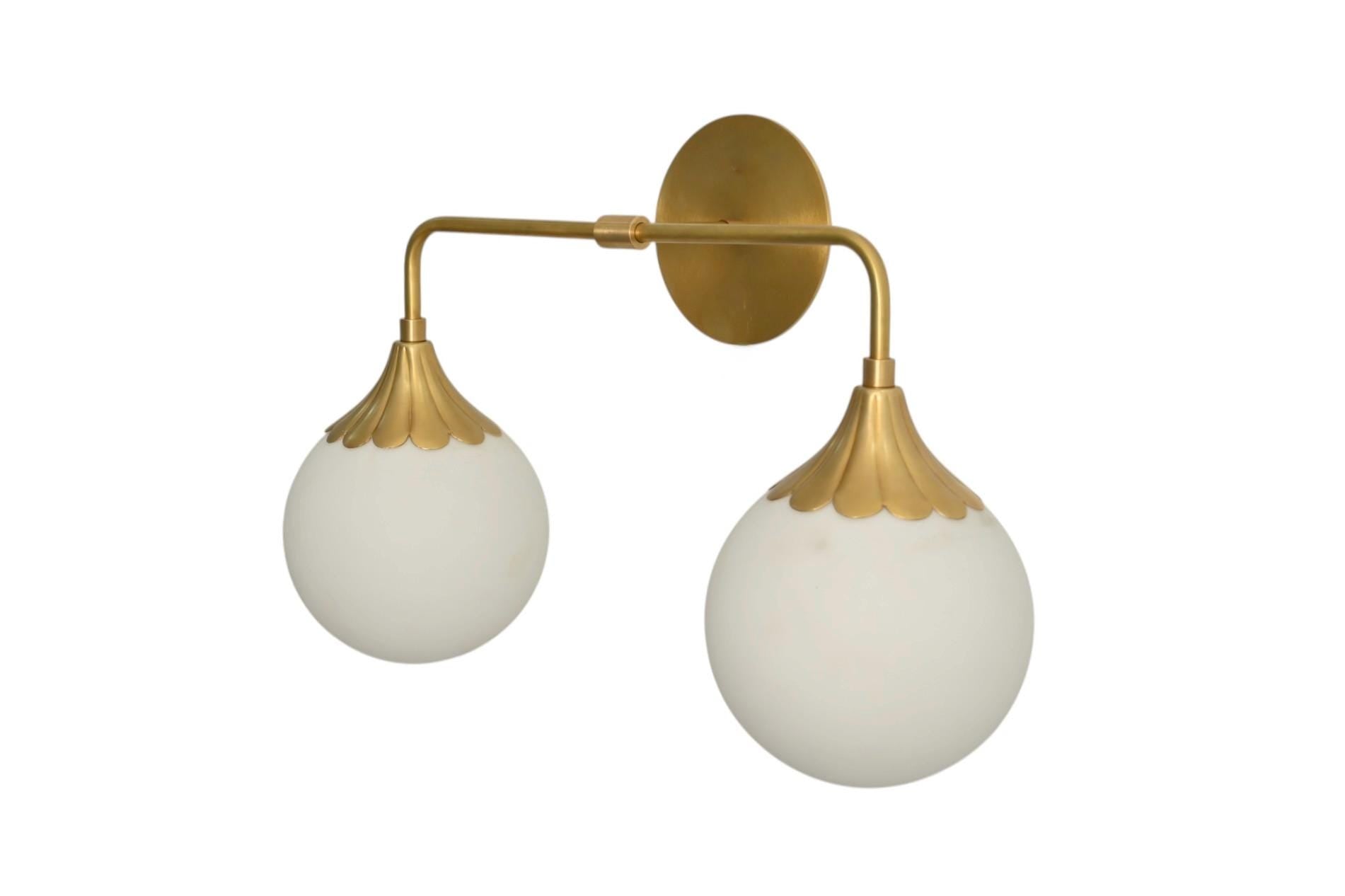 Handmade Brass Double Globe Vanity Light - Mid Century Wall Sconce __etsy:7106343962