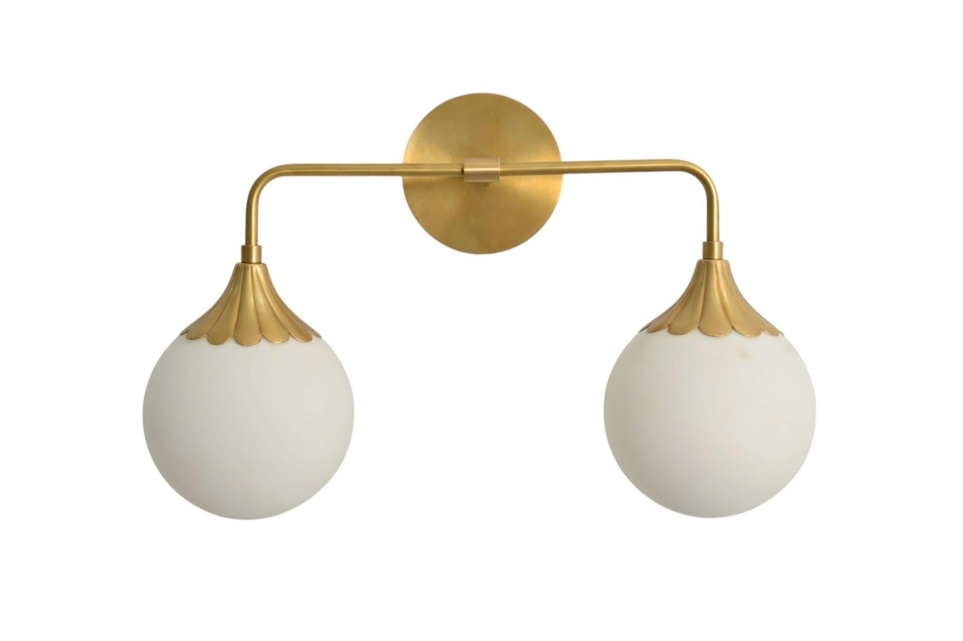Handmade Brass Double Globe Vanity Light - Mid Century Wall Sconce __etsy:7154314653