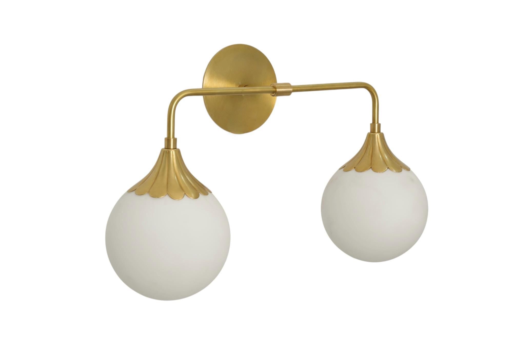 Handmade Brass Double Globe Vanity Light - Mid Century Wall Sconce __etsy:7106344300