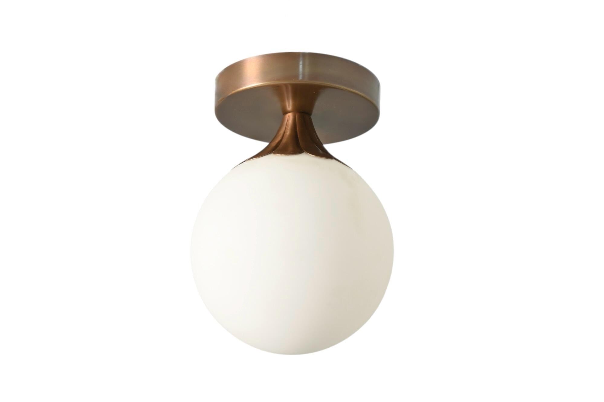 Handmade Brass Flush Mount Ceiling Light: Mid Century Modern Italian Glass Sconce __etsy:7164547451