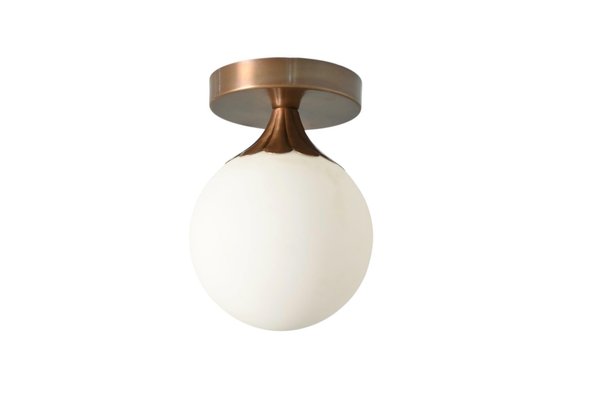 Handmade Brass Flush Mount Ceiling Light: Mid Century Modern Italian Glass Sconce __etsy:7116576766
