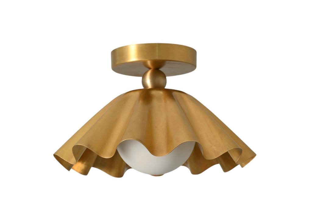 Handmade Brass Flush Mount Ceiling Light: Wavy Glass Globe, Mid Century Modern __etsy:7195013959