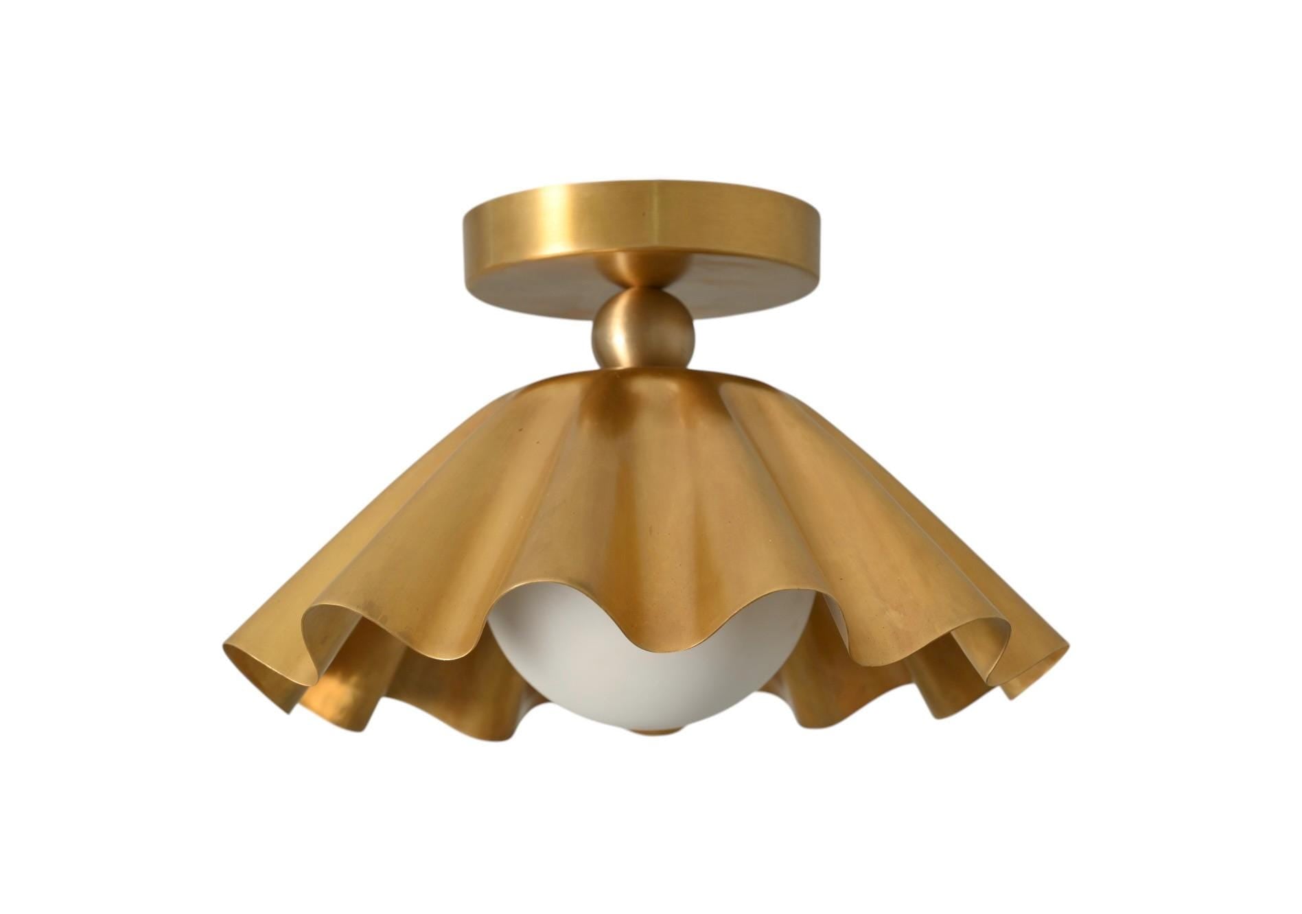 Handmade Brass Flush Mount Ceiling Light: Wavy Glass Globe, Mid Century Modern __etsy:7195013959