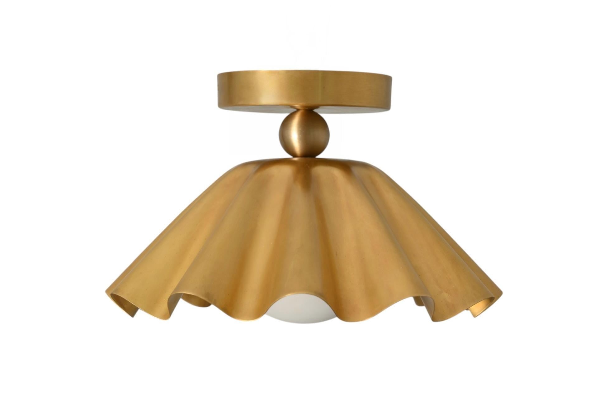 Handmade Brass Flush Mount Ceiling Light: Wavy Glass Globe, Mid Century Modern __etsy:7147022892