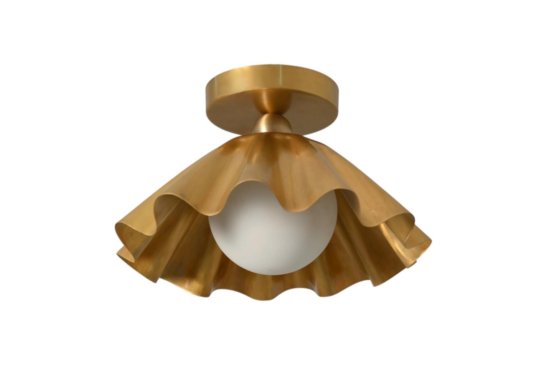 Handmade Brass Flush Mount Ceiling Light: Wavy Glass Globe, Mid Century Modern __etsy:7195014161