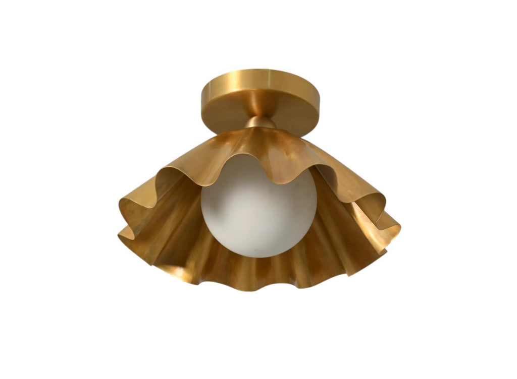Handmade Brass Flush Mount Ceiling Light: Wavy Glass Globe, Mid Century Modern __etsy:7147023098