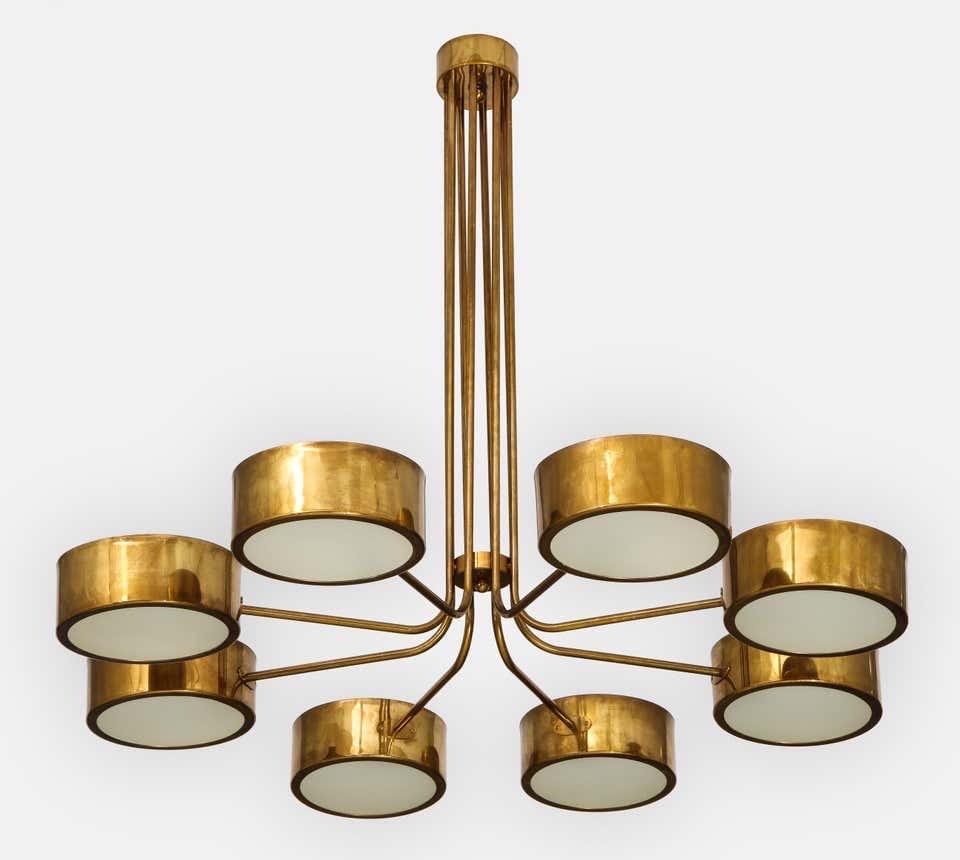 8 Light Brass Fiber Shade Stilnovo Sputnik Pendant Light Fixture __etsy:7166926594