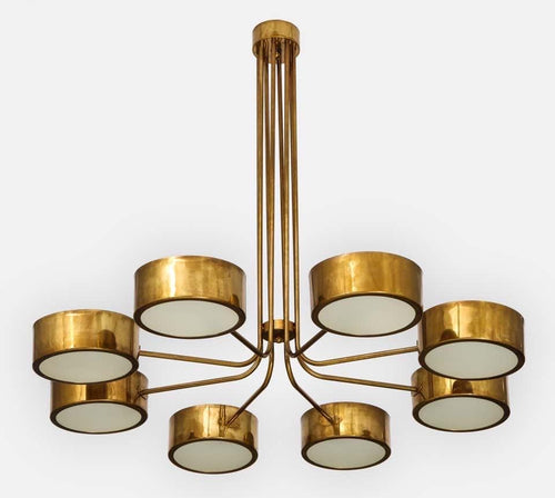8 Light Brass Fiber Shade Stilnovo Sputnik Pendant Light Fixture __etsy:7166926594