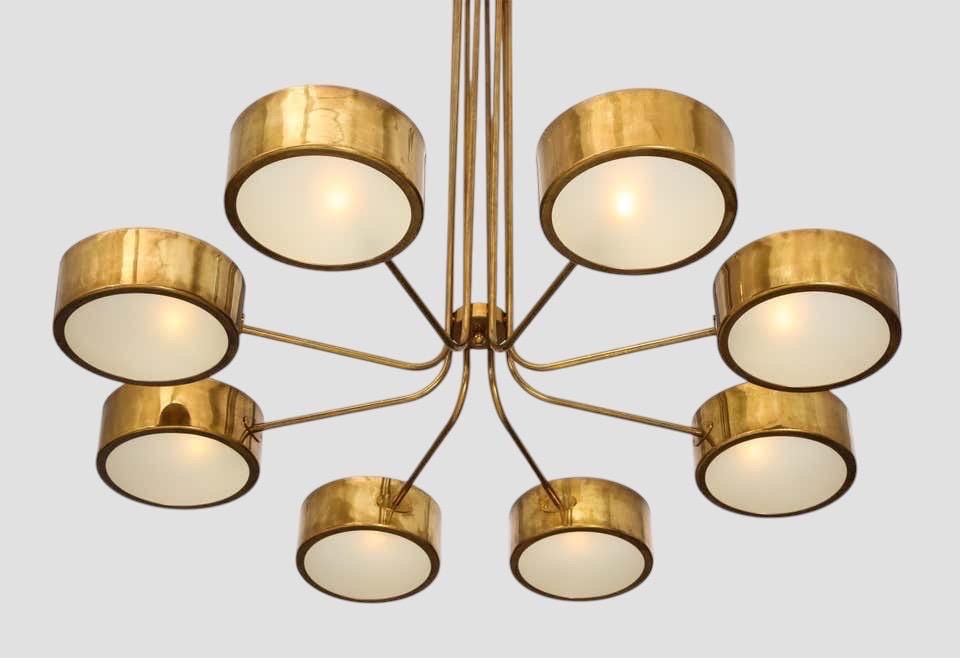 8 Light Brass Fiber Shade Stilnovo Sputnik Pendant Light Fixture __etsy:7166926596