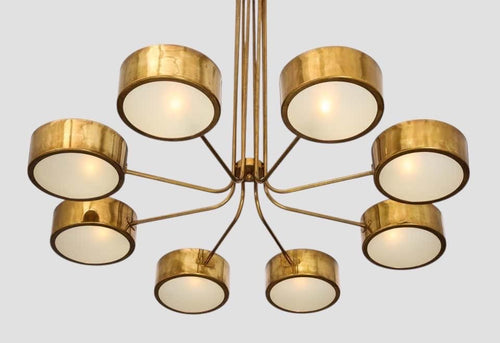 8 Light Brass Fiber Shade Stilnovo Sputnik Pendant Light Fixture __etsy:7166926596