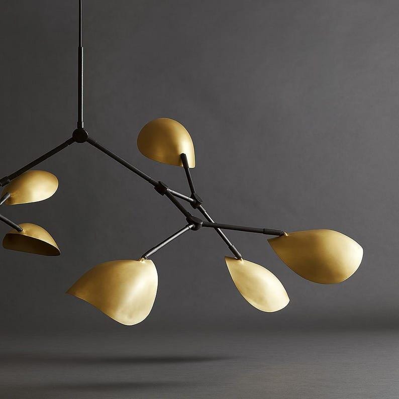 8 Light Curved Mid Century Stilnovo Brass Lighting Fixture __etsy:7601783453