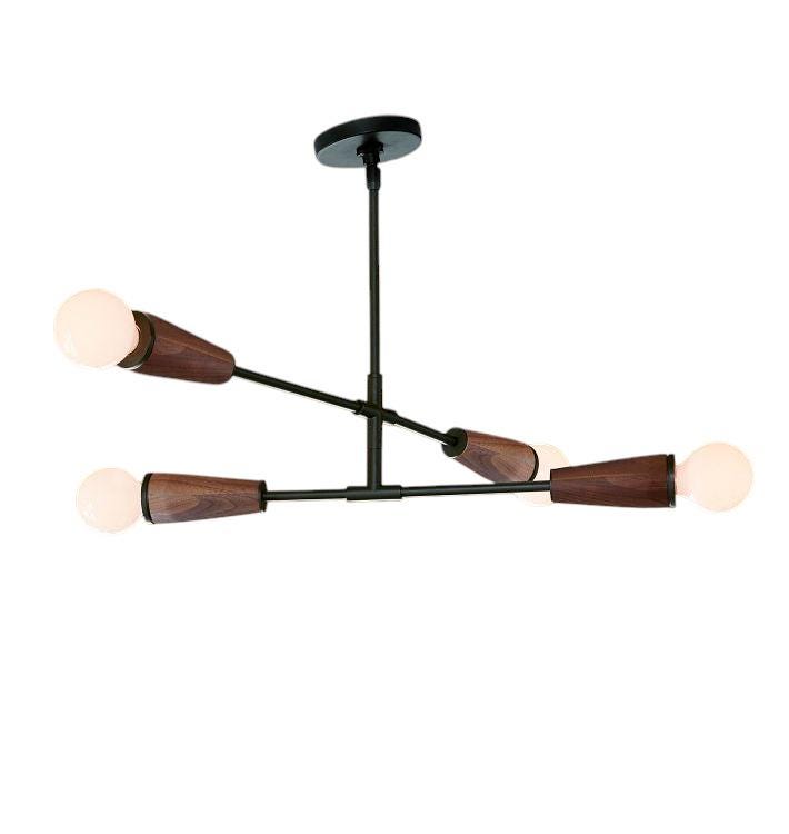 4 Light Wood Shade Brass Arms Sputnik Fixture __etsy:7229565762