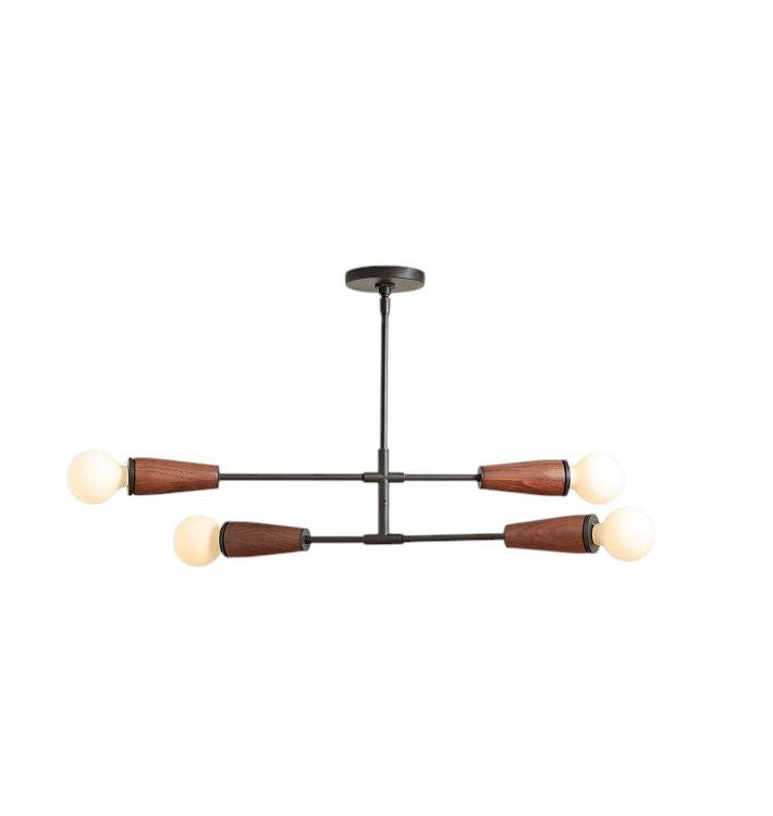 4 Light Wood Shade Brass Arms Sputnik Fixture __etsy:7277533399