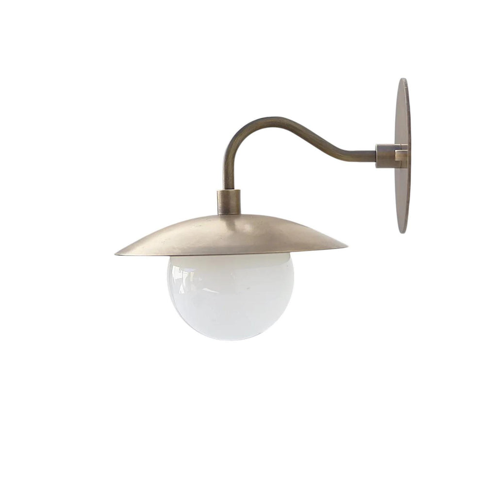 Single Light Glass Globe, Brass Shade Wavy Arm Wall Sconce Fixture __etsy:7221012237