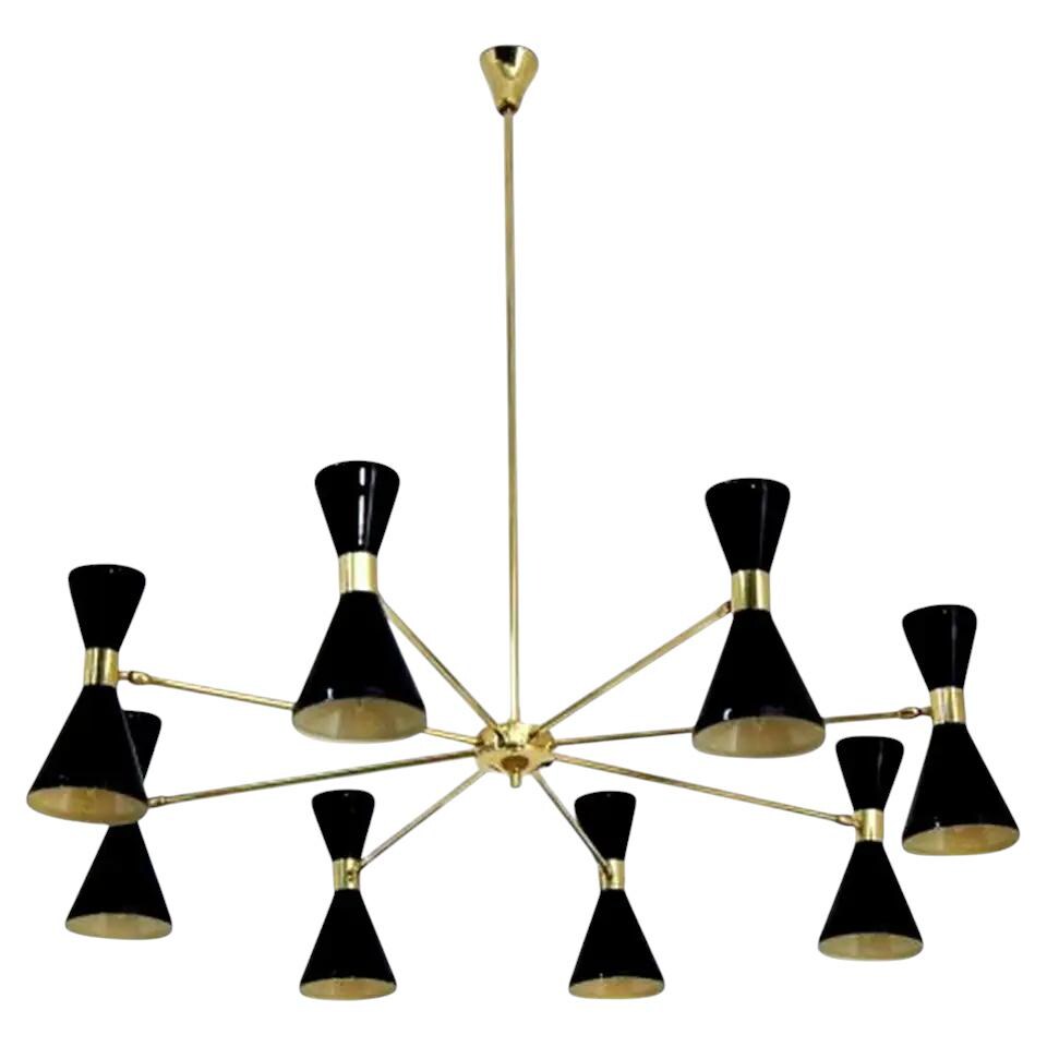 Stilnovo Style Eight Arms  Lights Colored Shade sputnik Ceiling Chandelier Brass Fixture __etsy:7150687042