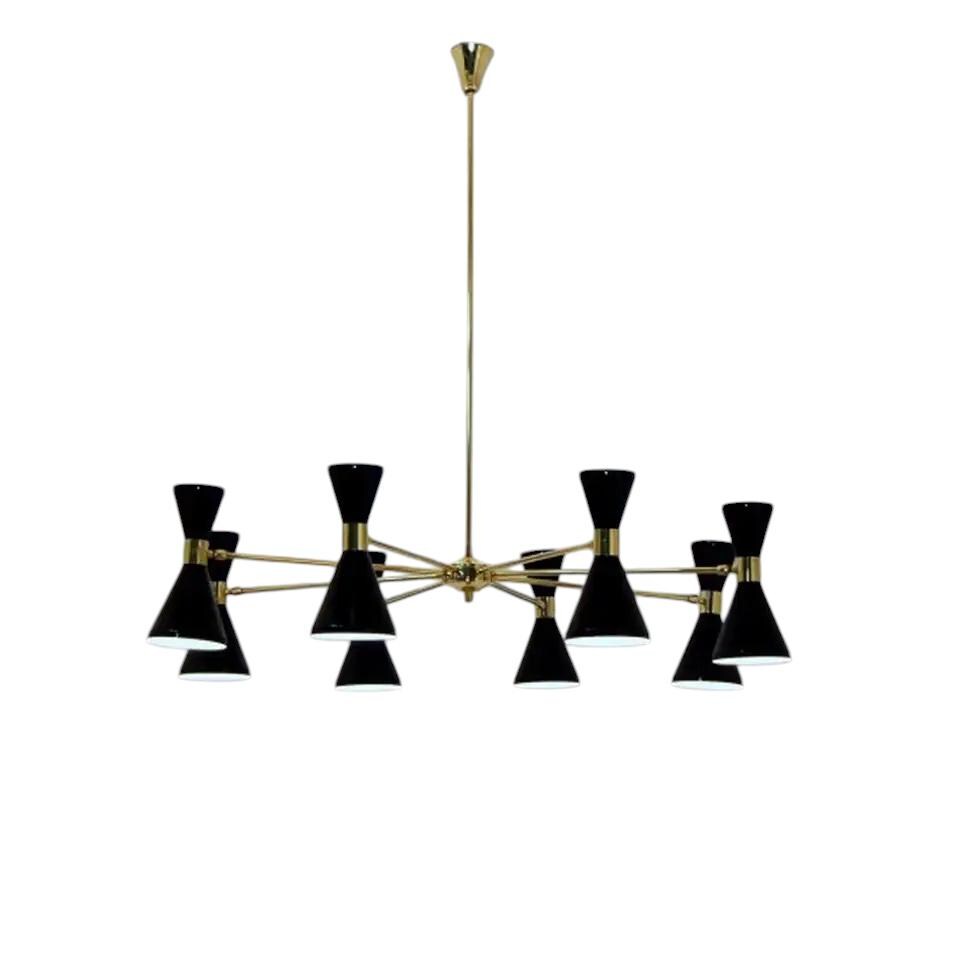 Stilnovo Style Eight Arms  Lights Colored Shade sputnik Ceiling Chandelier Brass Fixture __etsy:7198676395