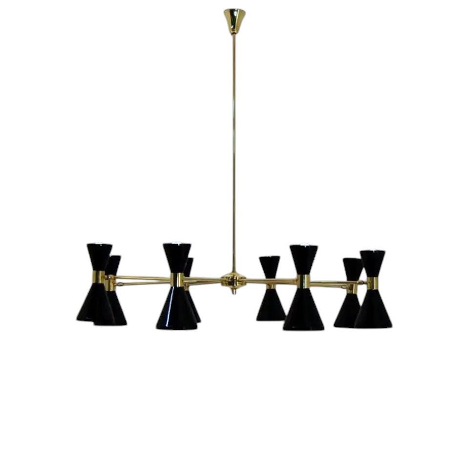 Stilnovo Style Eight Arms  Lights Colored Shade sputnik Ceiling Chandelier Brass Fixture __etsy:7198676583