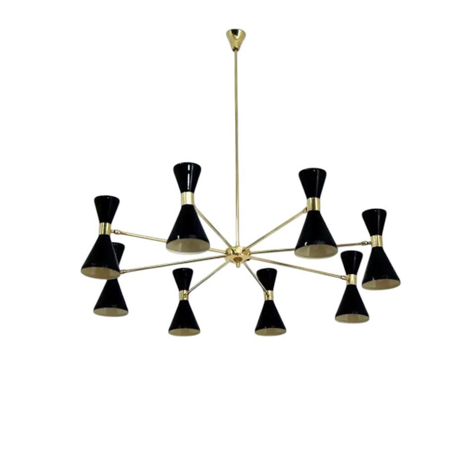 Stilnovo Style Eight Arms  Lights Colored Shade sputnik Ceiling Chandelier Brass Fixture __etsy:7198676783