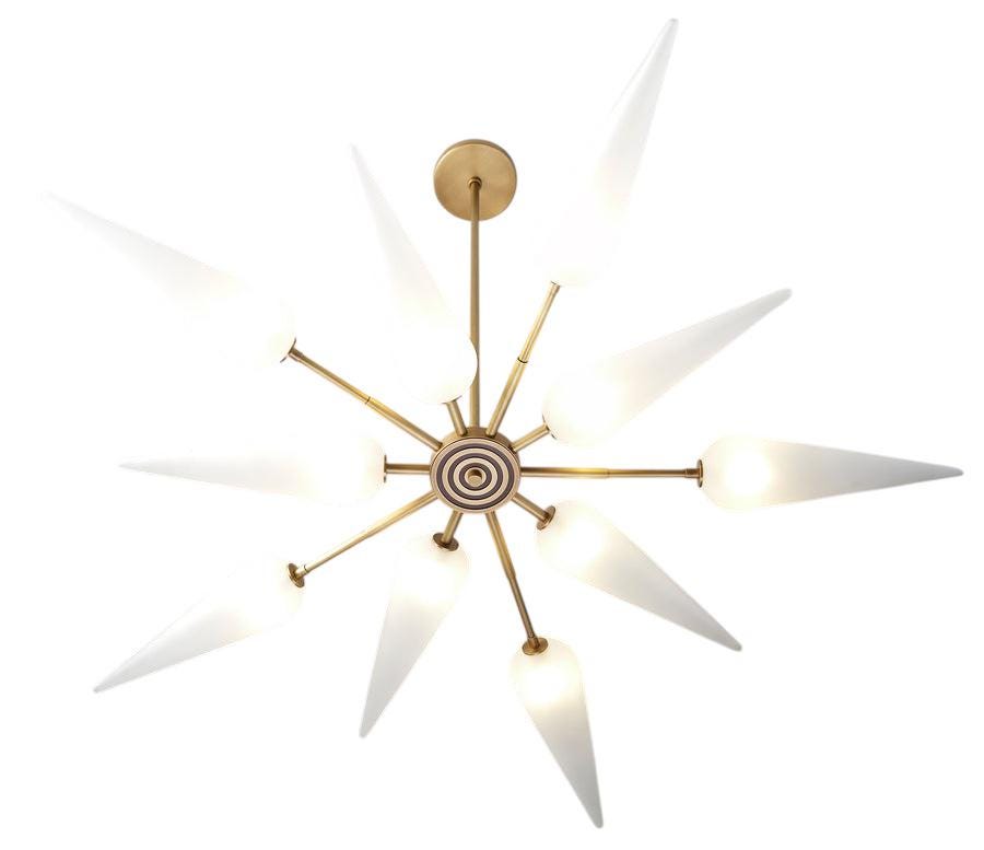 Ten Branch Light Ceiling Brass Sputnik Glass Cone Globe Fixture Chandelier __etsy:7195464659