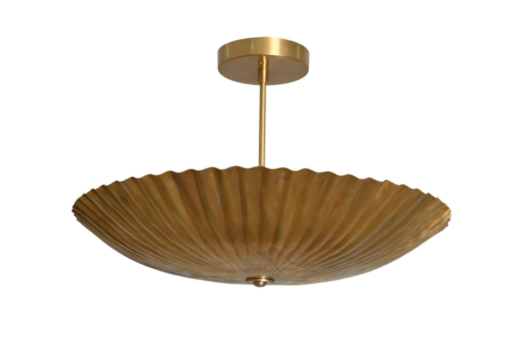 6  Light Vintage Brass Scalloped Design  Disk Handcrafted Sputnik Chandelier Lighting Fixture