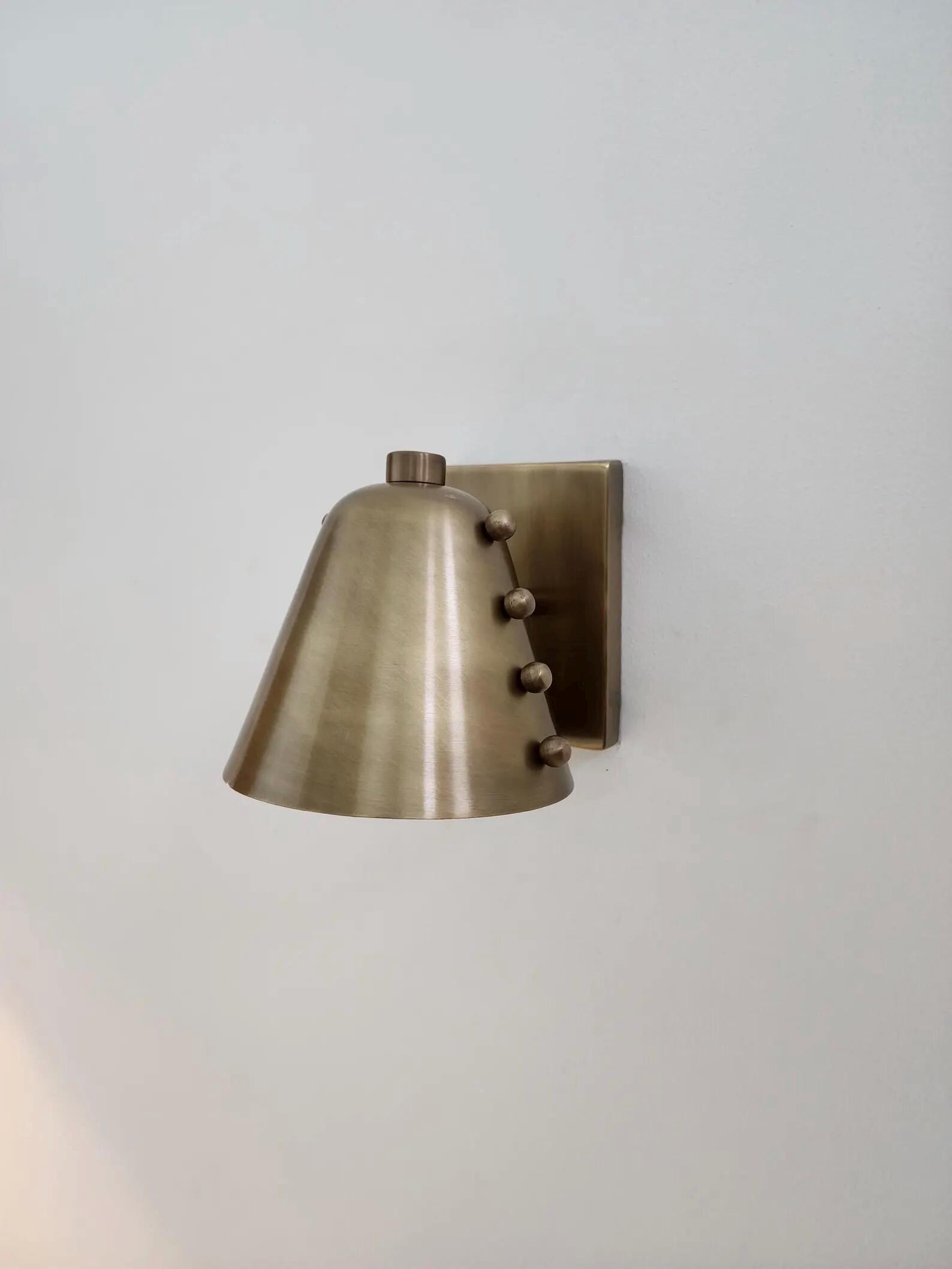 Bold Cone Brass Wall Sconce with Rivet Accents – Handcrafted Mid-Century Design