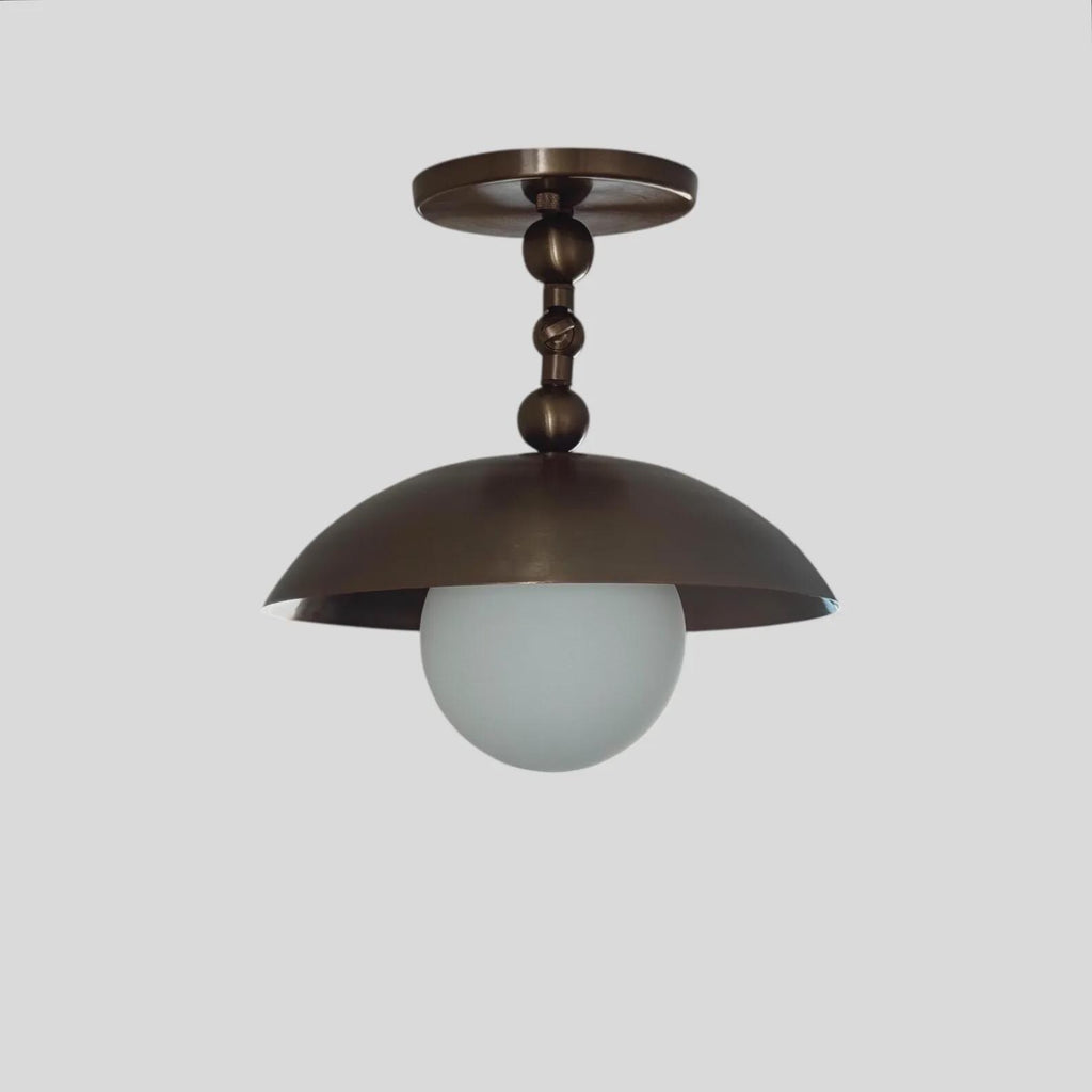 Handmade Brass Dome Ceiling Light: Mid-Century Modern Opal Glass Fixture