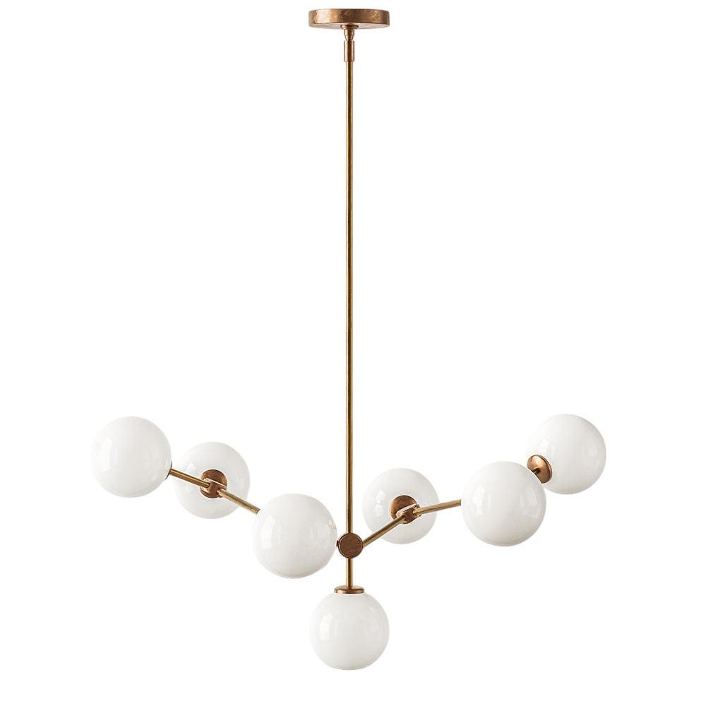 Modern Starburst Brass Chandelier with Glass Globes