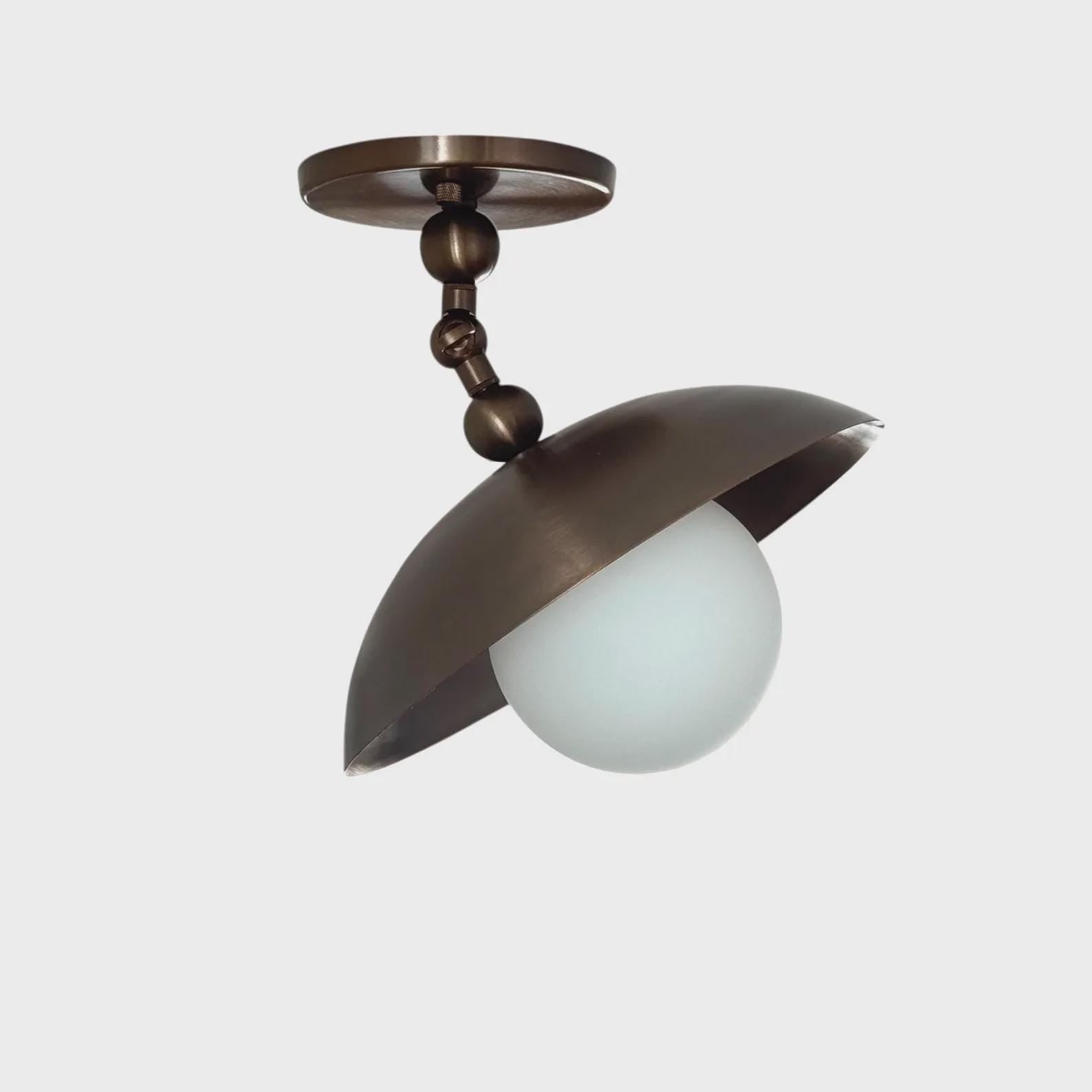 Handmade Brass Dome Ceiling Light: Mid-Century Modern Opal Glass Fixture