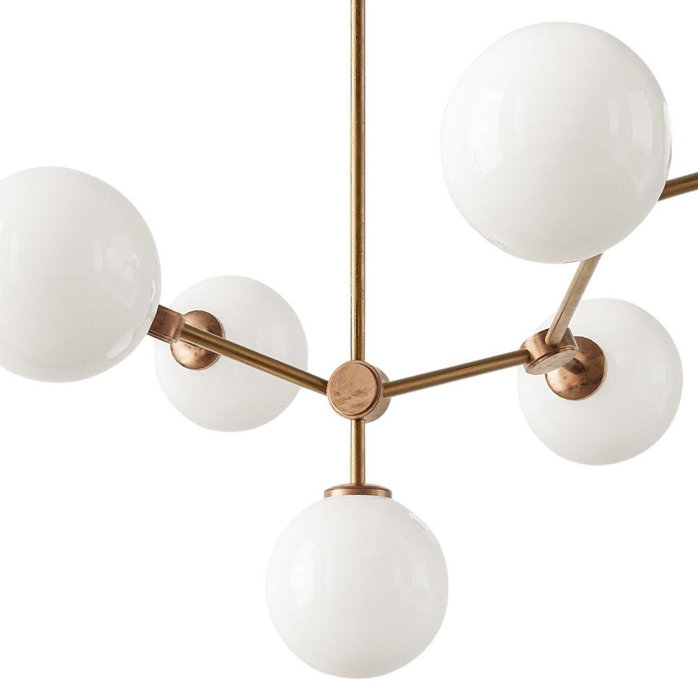 Modern Starburst Brass Chandelier with Glass Globes