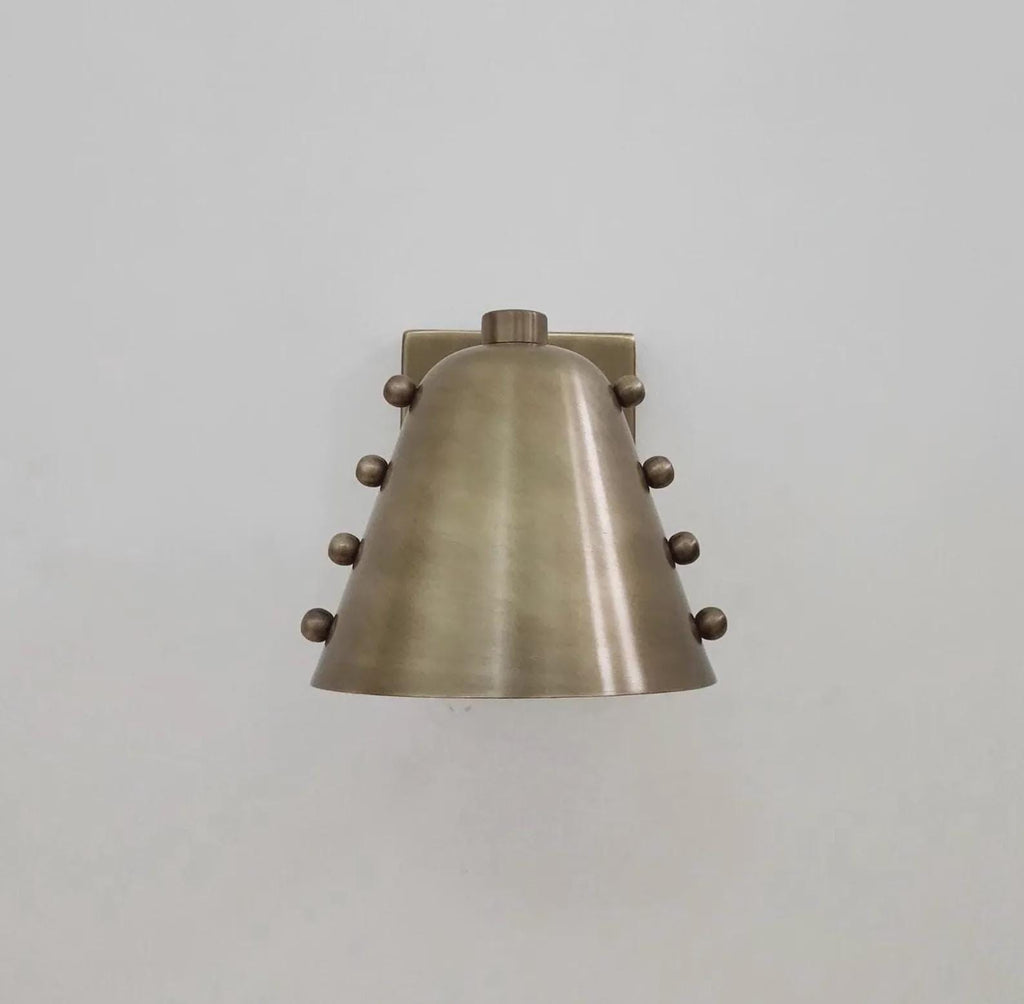 Bold Cone Brass Wall Sconce with Rivet Accents – Handcrafted Mid-Century Design