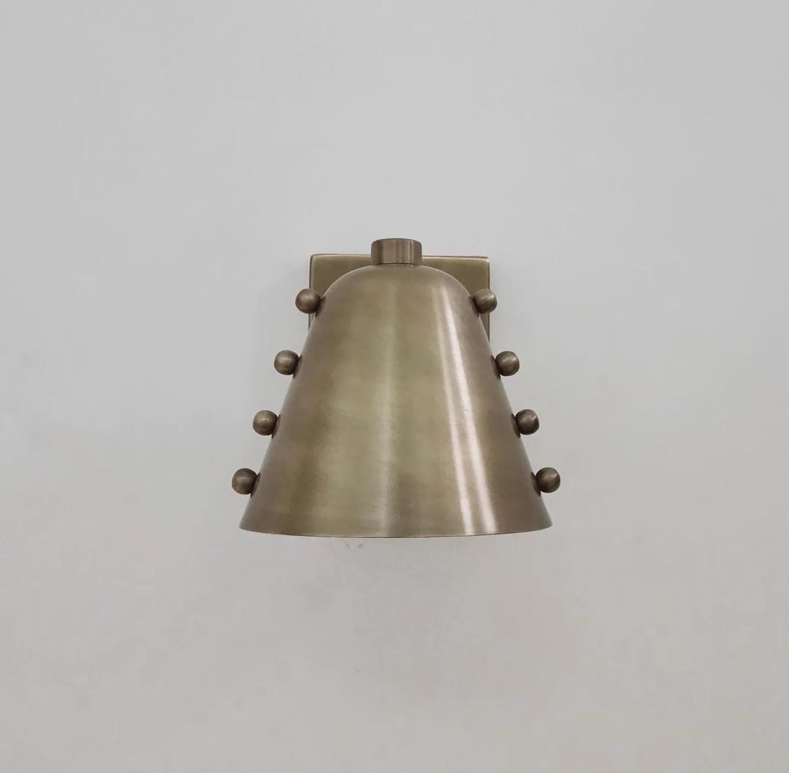 Bold Cone Brass Wall Sconce with Rivet Accents – Handcrafted Mid-Century Design